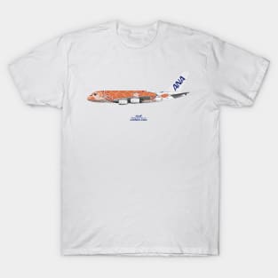 Illustration of ANA Airbus A380 - Flying Honu Ka La T-Shirt